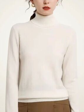 Anna Ellis Cashmere Mockneck Sweater Cream Knit Small Women